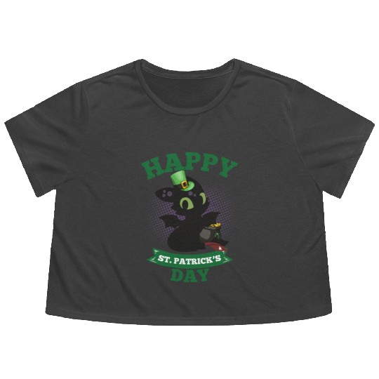 Happy St Patricks Day Toothless Flowy Cropped Tees