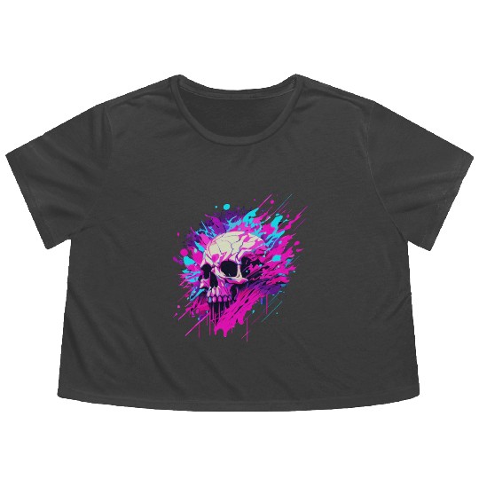 Vaporwave Skull Urban Aesthetic Pastel Goth Street Flowy Cropped Tees