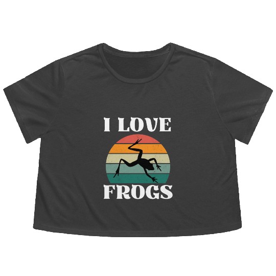I LOVE FROGS RETRO SUNSET Flowy Cropped Tees