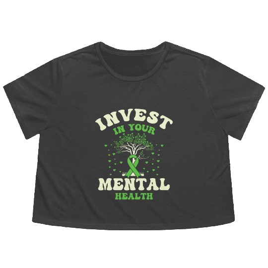 Invest In Your Mental Health Awareness Depression Flowy Cropped Tees