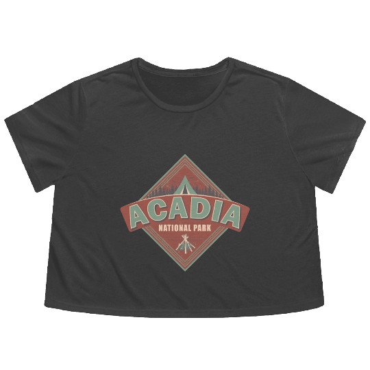 Acadia National Park Maine Vintage US Camping Flowy Cropped Tees