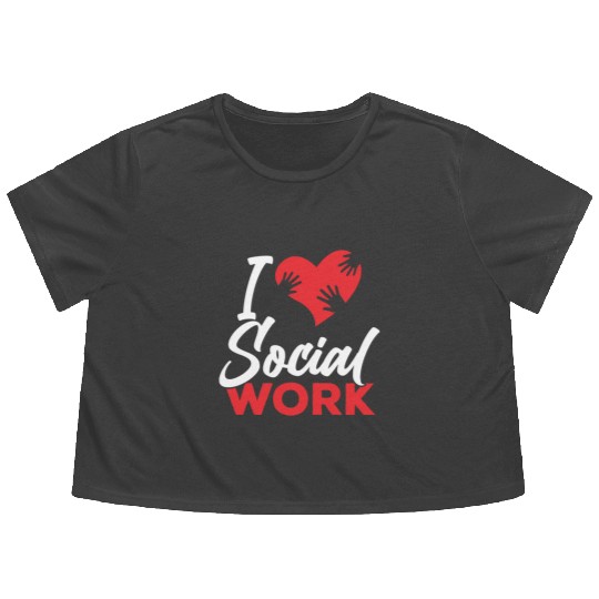 I Love Social Work Job Worker Graduation Flowy Cropped Tees