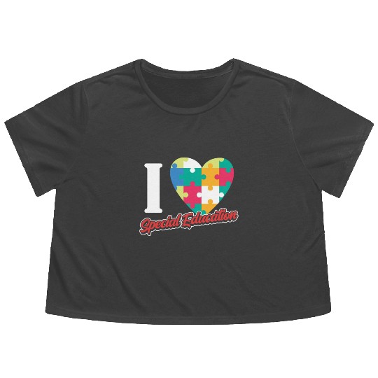 I Love Special Education Sped Teacher Awareness Flowy Cropped Tees
