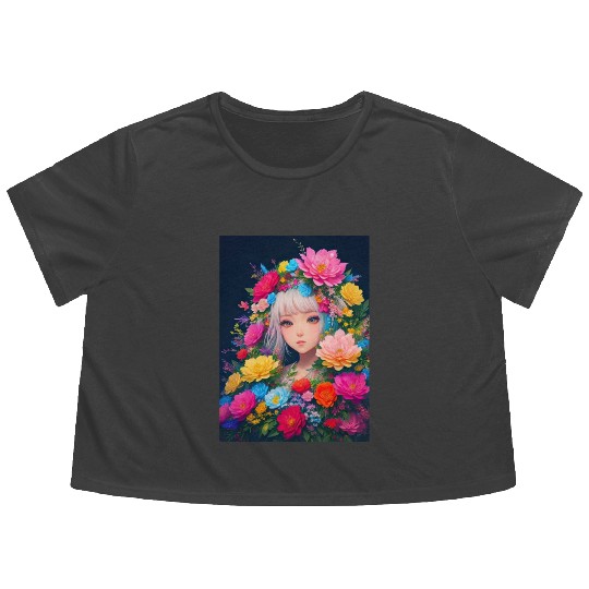 Spring Girl with a bouqet of flowers garland #16 Flowy Cropped Tees
