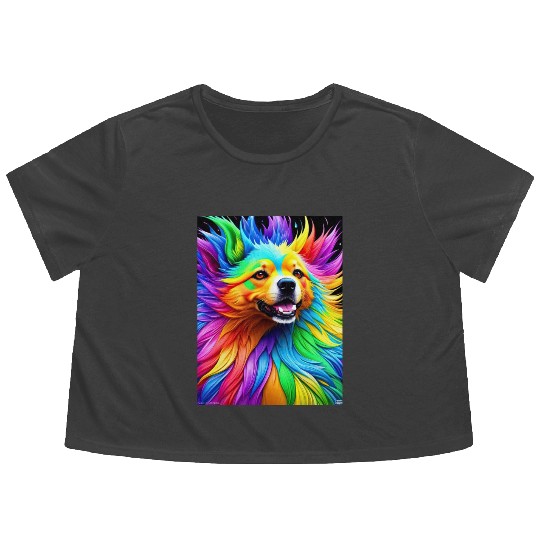 Labrador Retriever with rainbow splashes of colors Flowy Cropped Tees