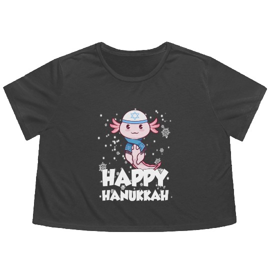 Happy Hanukkah Axolotl Kawaii Cute Axolotl Lover Flowy Cropped Tees