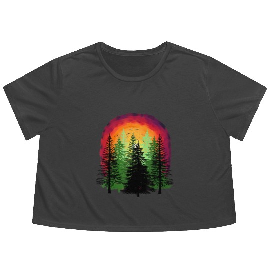 Forest sunrise sunset nature trees Flowy Cropped Tees