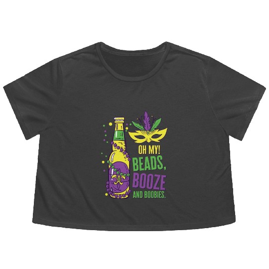 Mardi Gras Carnival Mask Beer Beads Boobies Flowy Cropped Tees