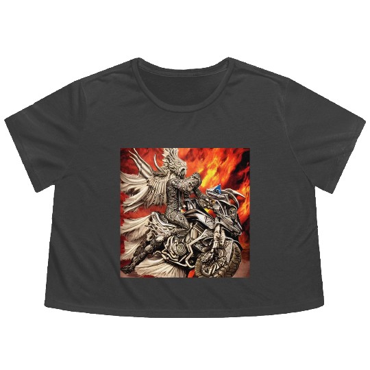 Devil Hellfire Riding Motorcycle Flowy Cropped Tees