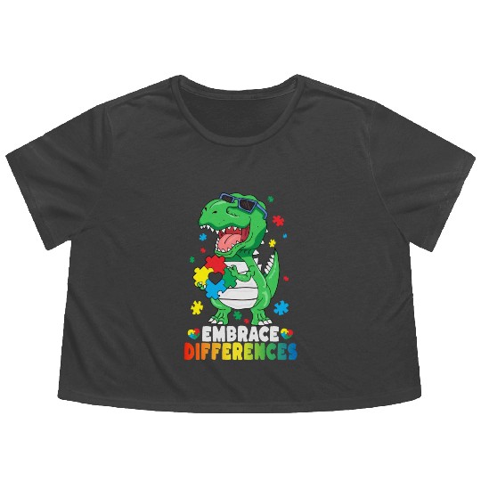 Embrace Differences TRex Dinosaur Autism Awareness Flowy Cropped Tees