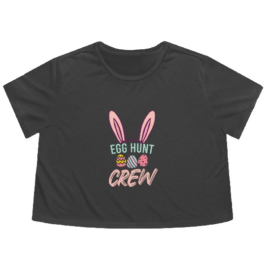 Egg Hunt Crew Funny Easter Day Flowy Cropped Tees