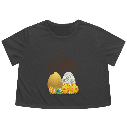 Happy easter sayings egg bunny Flowy Cropped Tees