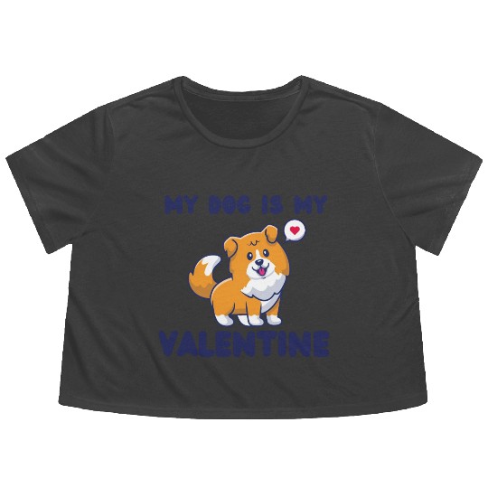 my dog is my valentine for dog lover Flowy Cropped Tees