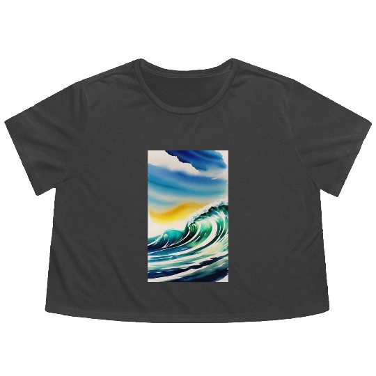 Ocean Waves Painting Design Flowy Cropped Tees