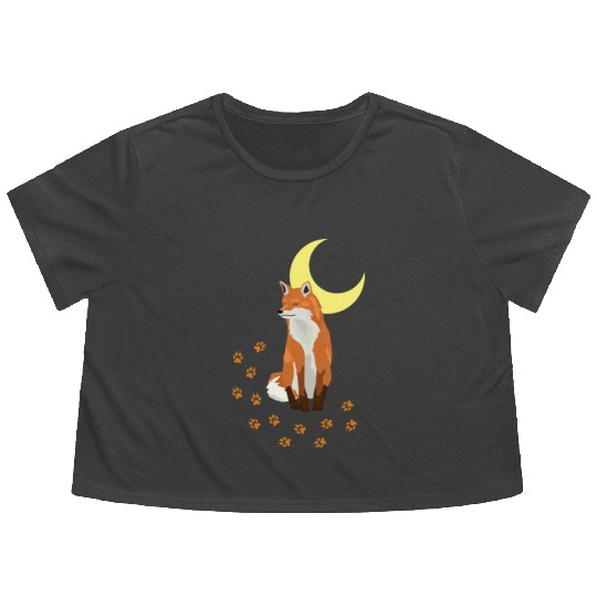 Fox & Paw Under A Moon Flowy Cropped Tees Gifts For Fox Lover