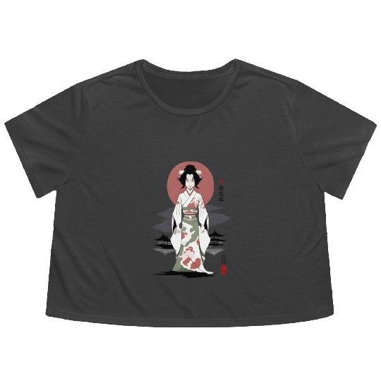 Japan Rokurokubi Yokai Women Long Neck Flowy Cropped Tees