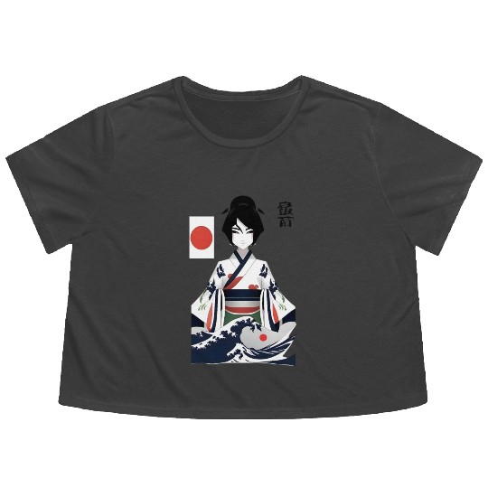 Japan Rokurokubi Yokai Women In Kanagawa Flowy Cropped Tees