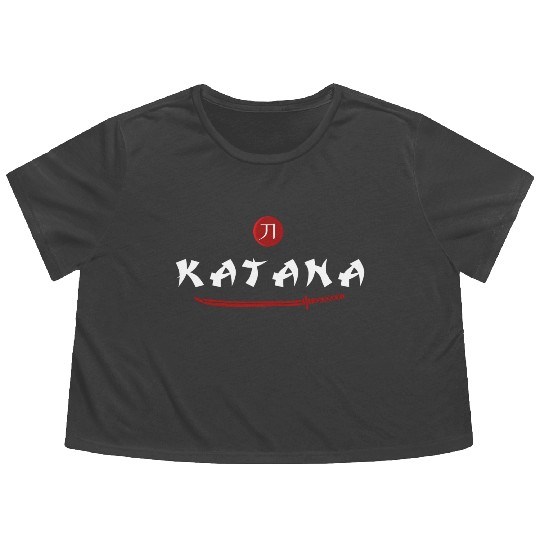 Katana samurai japanese sword kanji Flowy Cropped Tees