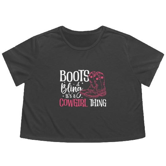 Boots And Bling It's A Cowgirl Thing Flowy Cropped Tees