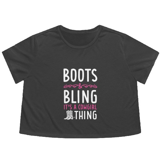 Boots And Bling It's A Cowgirl Thing Flowy Cropped Tees