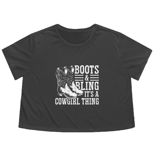Boots And Bling It's A Cowgirl Thing Flowy Cropped Tees