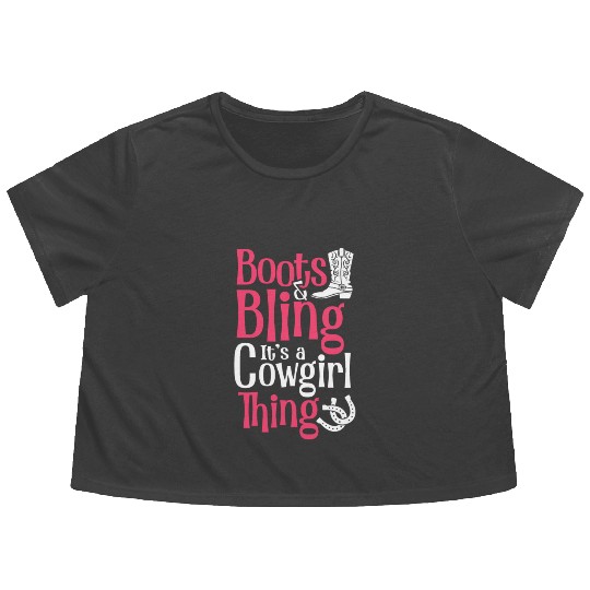 Boots And Bling It's A Cowgirl Thing Flowy Cropped Tees