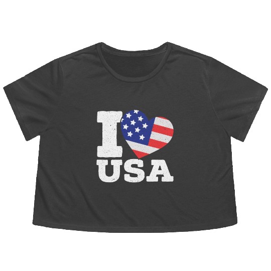 Patriotic America I Love USA Flag 4th Of July Flowy Cropped Tees