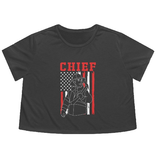 Us Flag Fire Chief Patriotic Firefighter For Men Flowy Cropped Tees