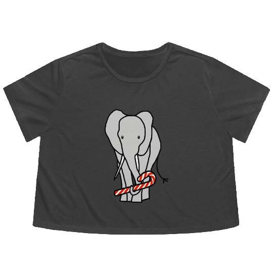 Christmas Elephant Holding Candy Cane Flowy Cropped Tees