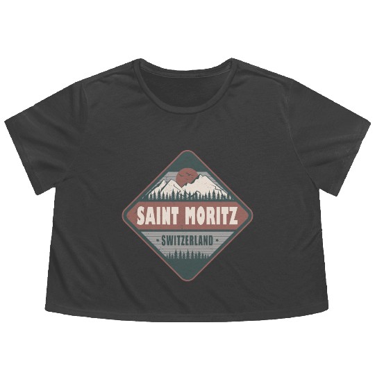 Saint Moritz Switzerland Vintage Hiking Design Flowy Cropped Tees