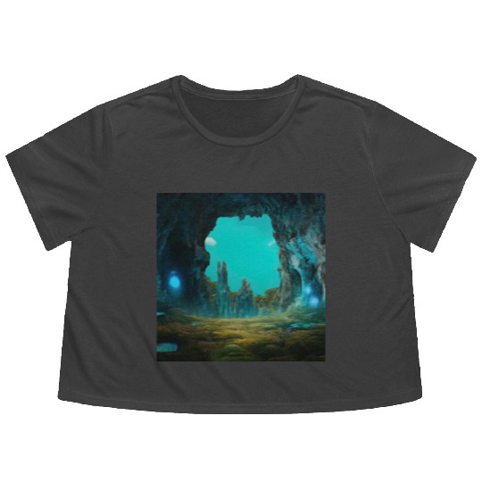 Bioluminescent Underground Landscapes Flowy Cropped Tees