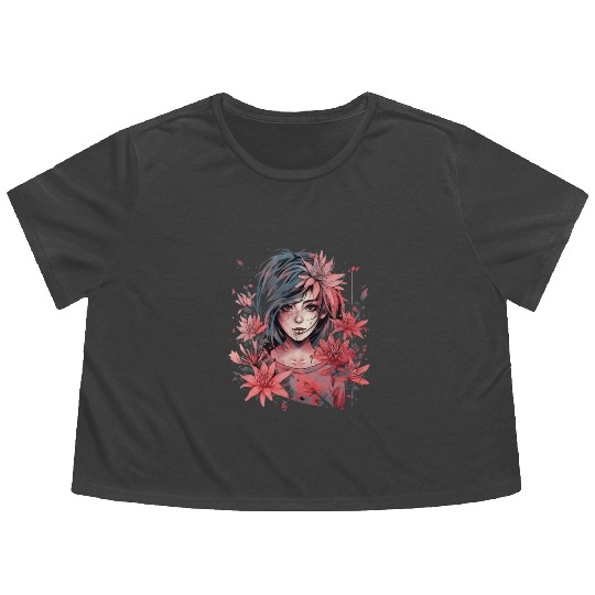Japanese Spider Lily Soft Anime Aesthetic Flower Flowy Cropped Tees