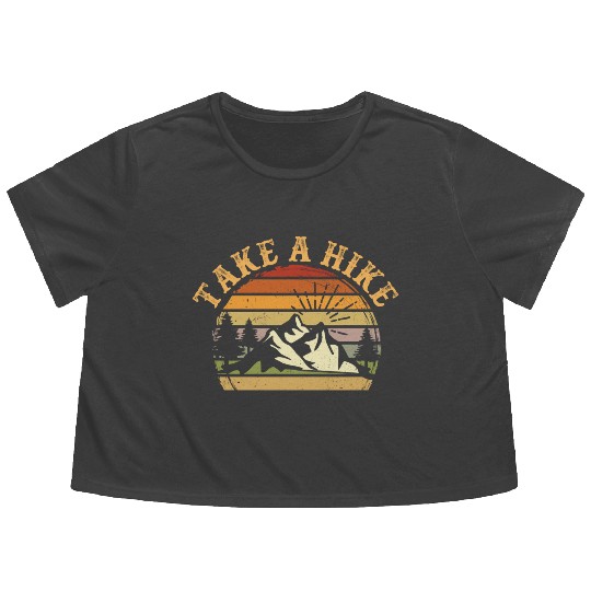 Take A Hike Retro Hiker Outdoors Camping Nature Flowy Cropped Tees