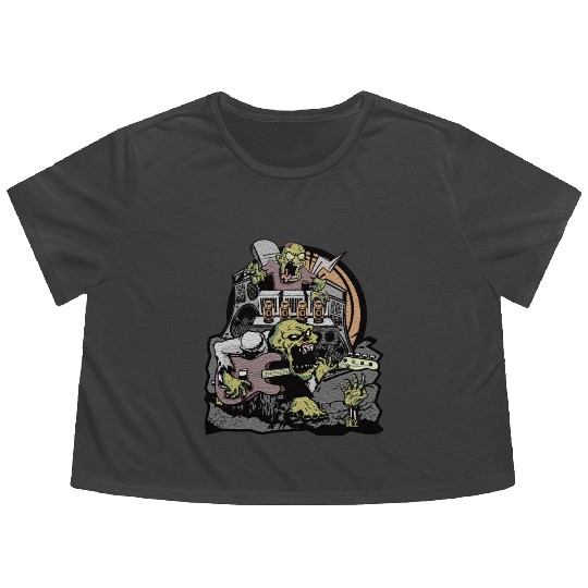 Bass Guitar zombie Flowy Cropped Tees