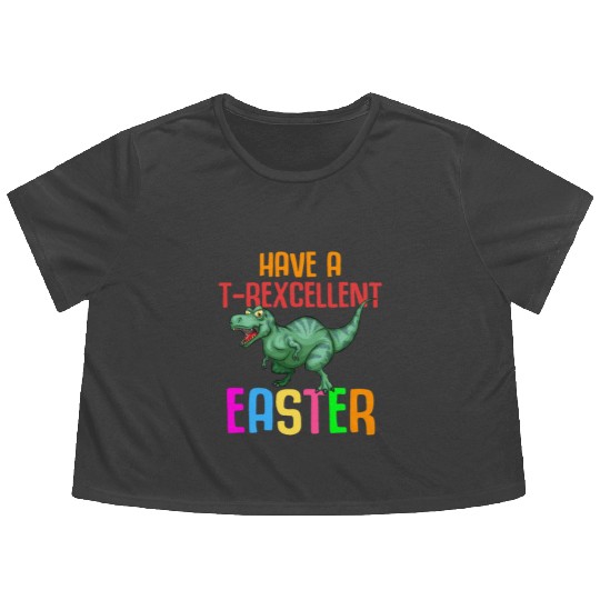 Easter T-rex Dinosaur Rabbit Easter Bunny Holiday Flowy Cropped Tees