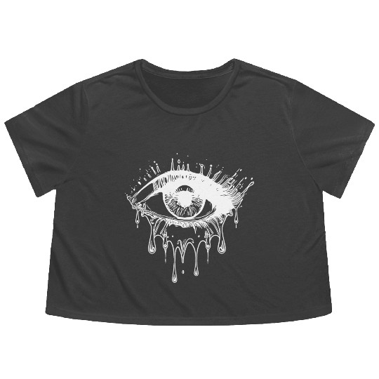 Crying Eye Realistic Tattoo Style Flowy Cropped Tees