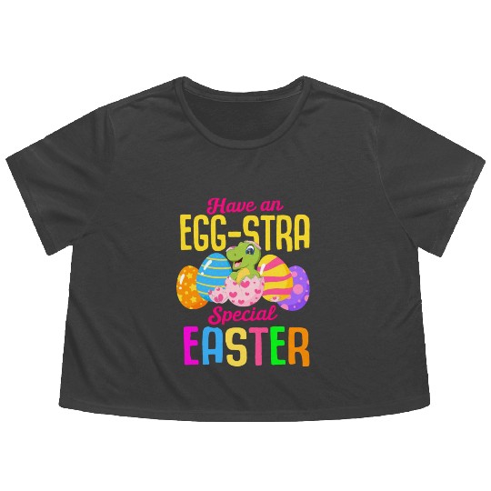 Easter T-rex Dinosaur Rabbit Easter Bunny Holiday Flowy Cropped Tees