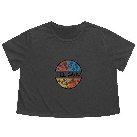 Tel Aviv Israel Palm Tree Stylish Vacation Flowy Cropped Tees
