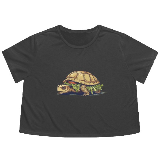 Turtle Sandwich Sticker n' Flowy Cropped Tees Version