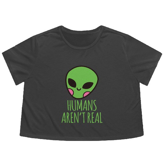 Humans Aren t Real Alien Head Flowy Cropped Tees