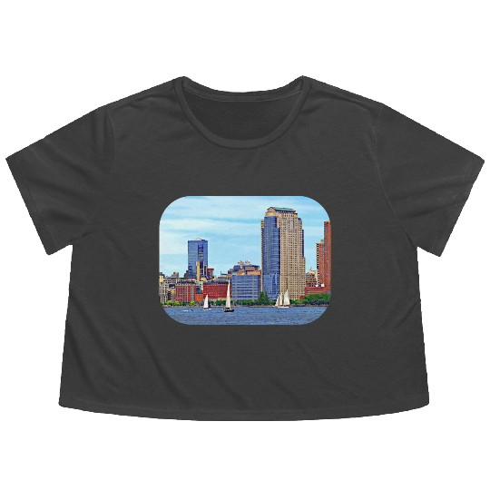 Manhattan NY - Boats By Manhattan Skyline Flowy Cropped Tees
