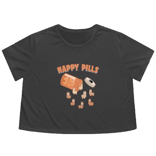 Happy Pills Alpaca Funny Farm Animal Lovers Humor Flowy Cropped Tees