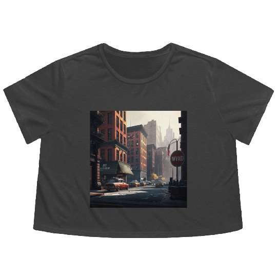 New York City Art Iconic Place Drawing Canvas Flowy Cropped Tees