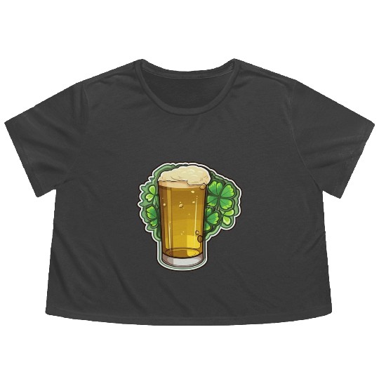 Irish Beer with Shamrock Leaf Flowy Cropped Tees