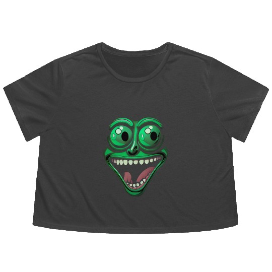 Funny Green Crazy Face Eyes Game Gaming Flowy Cropped Tees