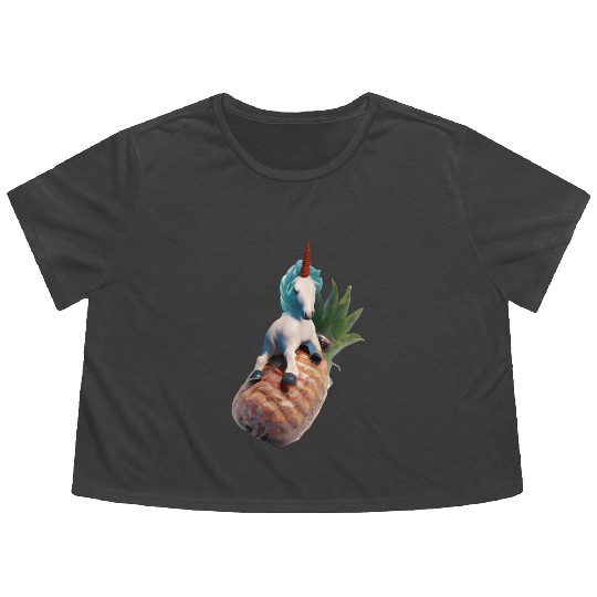 Pineapple unicorn - tropical unicorn Flowy Cropped Tees