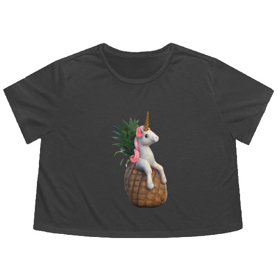 Pineapple unicorn - tropical unicorn Flowy Cropped Tees