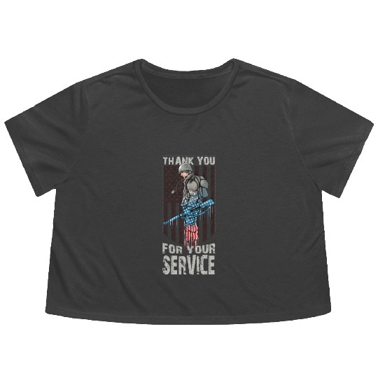 Thank You For Your Service Veteran US Flag Veteran Flowy Cropped Tees