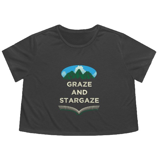 Graze and Stargaze Camping Wildlife Camper Outdoor Flowy Cropped Tees