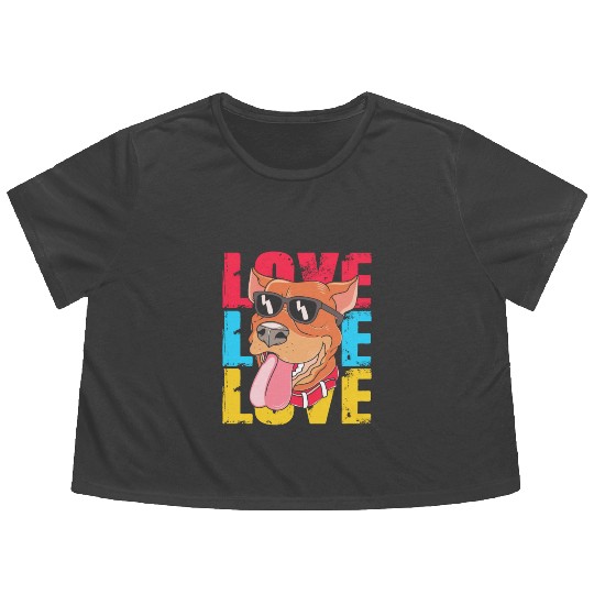 Pit Bull Dog Wearing Sunglasses I Love My Pitbull Flowy Cropped Tees